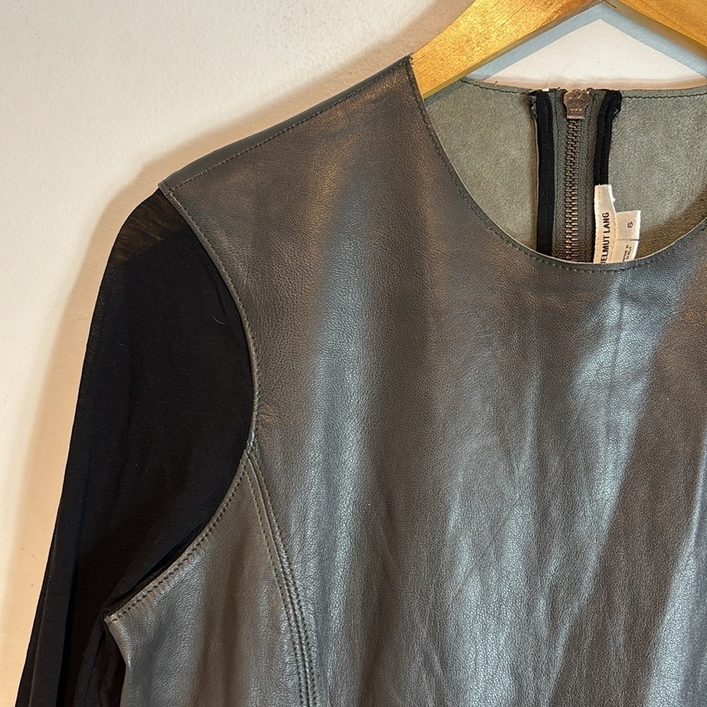 Helmut Lang Black Genuine Lamb Leather Sheer Arm Top Blouse sz S - Picture 3 of 9